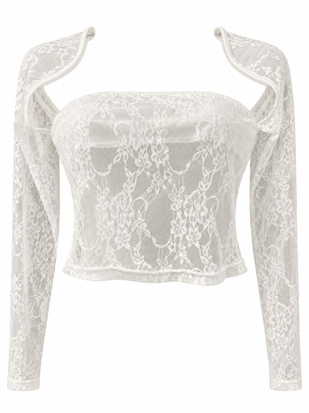 SHEIN White Lace Crop Top Long Sleeve Open Back Sheer Y2K Size S